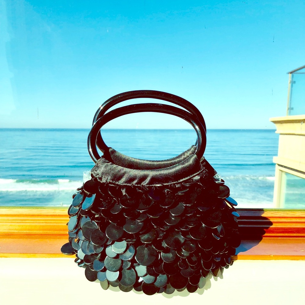 Vintage black beaded paillette handbag